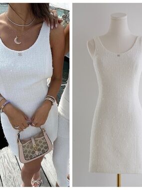 Chanel Coco Beach 2023 White Tweed CC Logo 23M Mini Dress